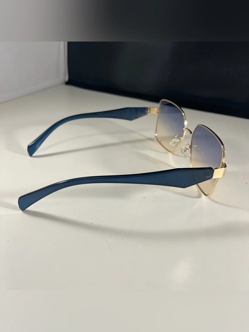 John Varvatos Gold Trim Blue Square Eyeglasses Frames